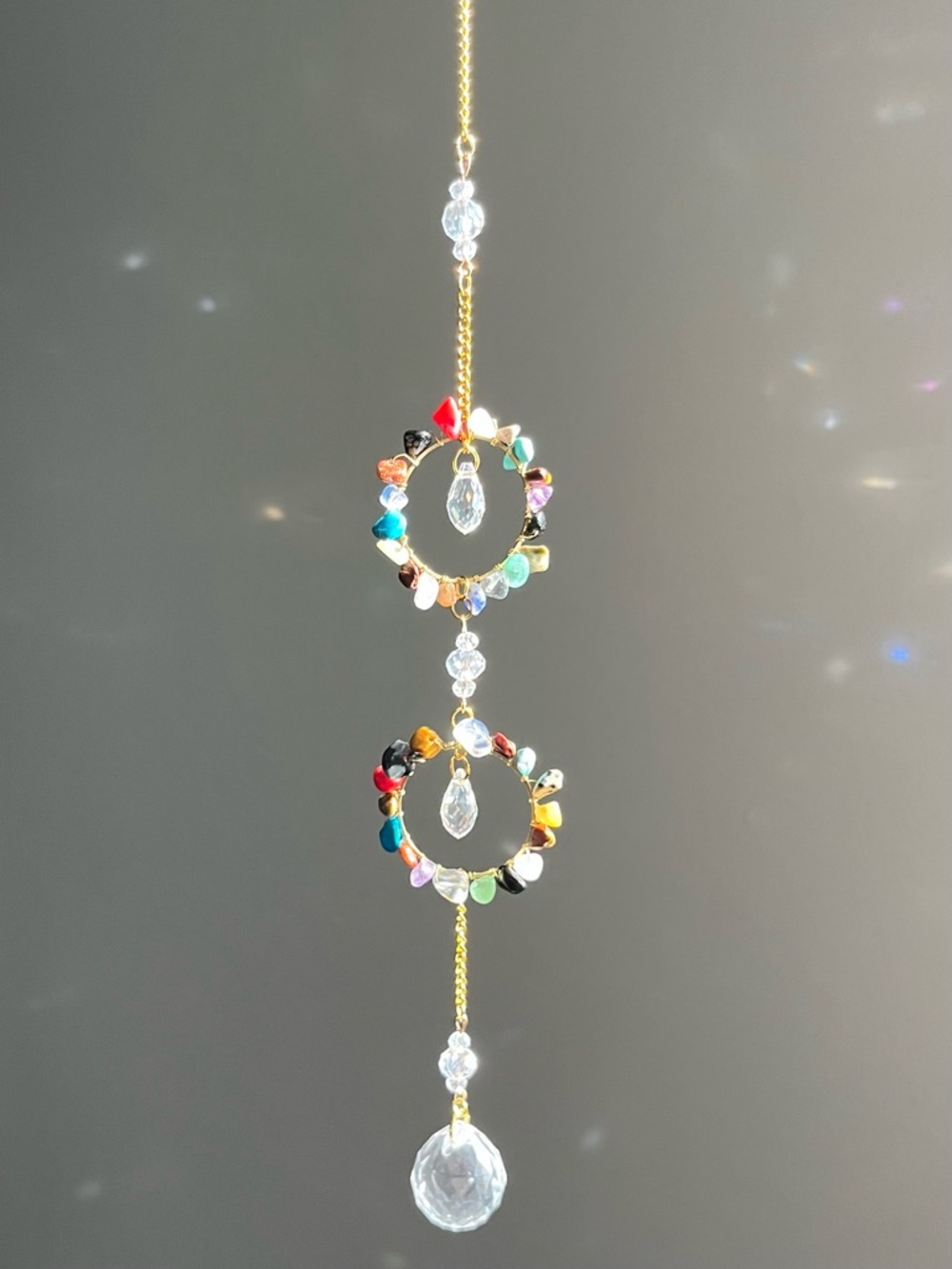 Gold Multicolor Crystal Gemstone Suncatcher